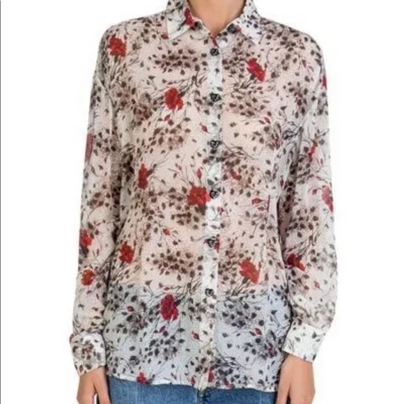 THE KOOPLES Silk Shirt Button Front Flying Flowers - Picture 7 of 9